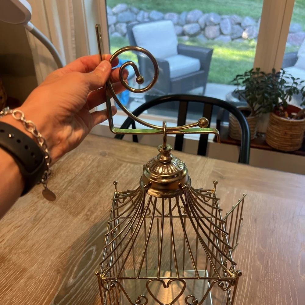 Vintage Home Interiors Gold Tone Metal Faux Bird Cage Decor Heart 16x7x7